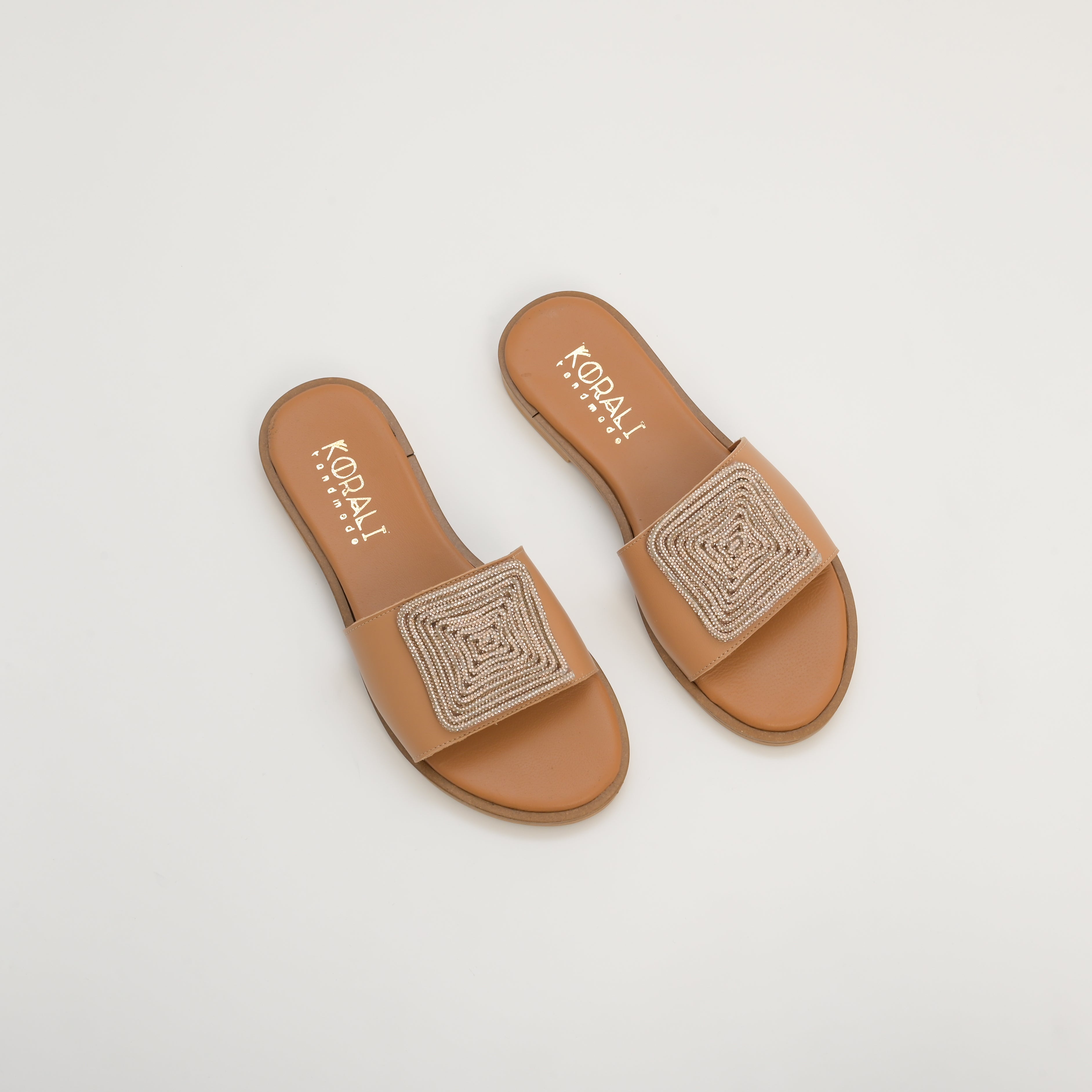 IRIDA Flat Sandals with Rhinestone Square Buckle