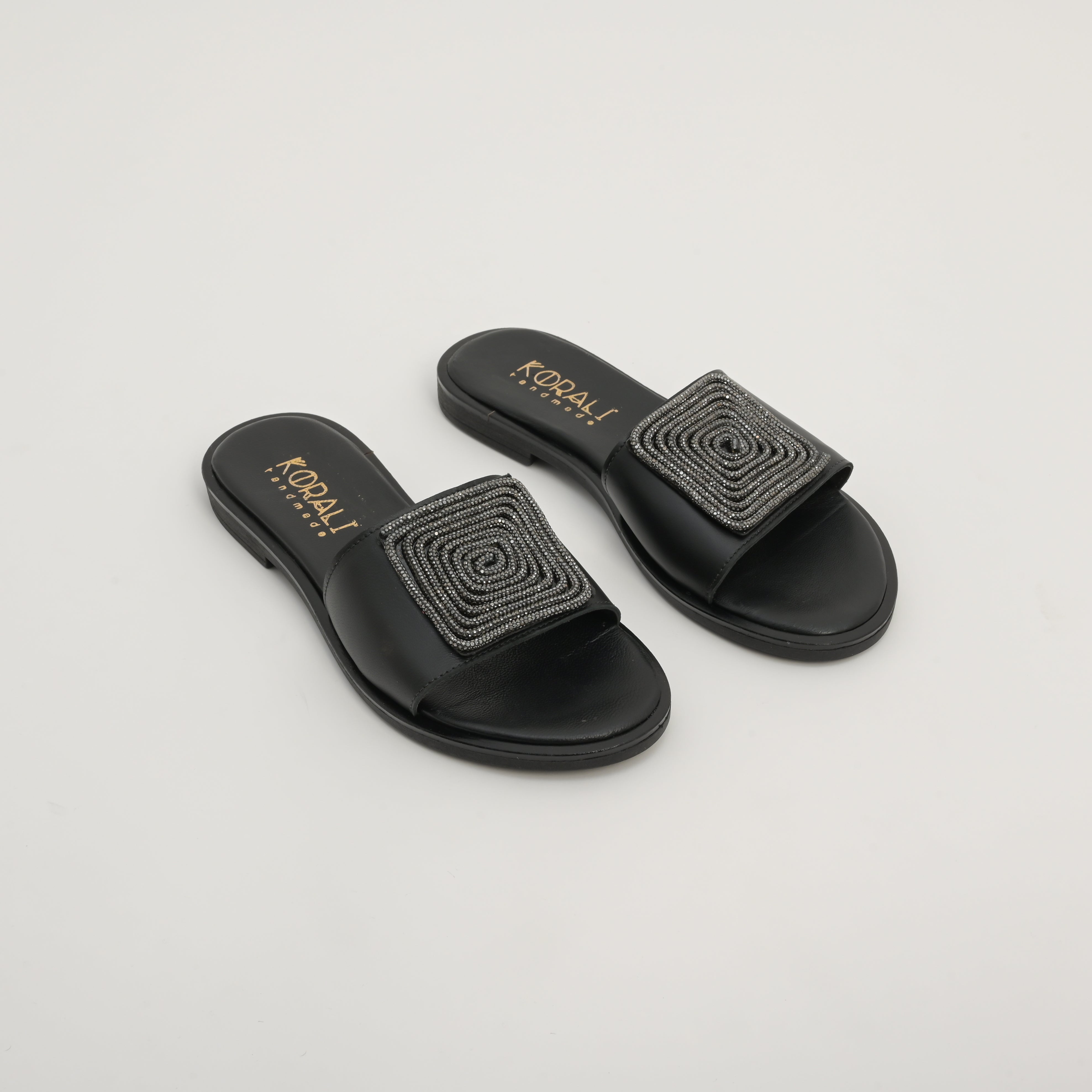 IRIDA Flat Sandals with Rhinestone Square Buckle