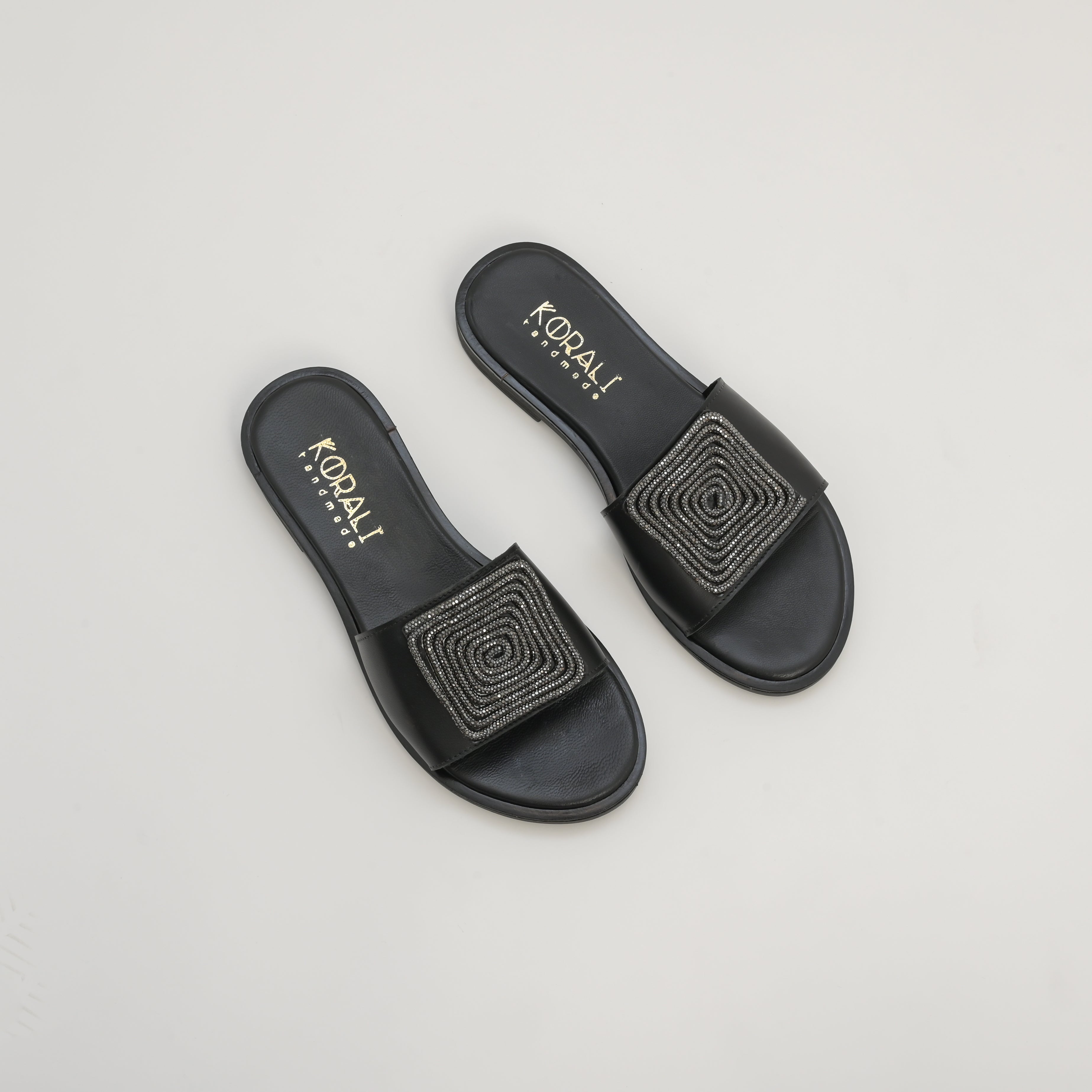 IRIDA Flat Sandals with Rhinestone Square Buckle