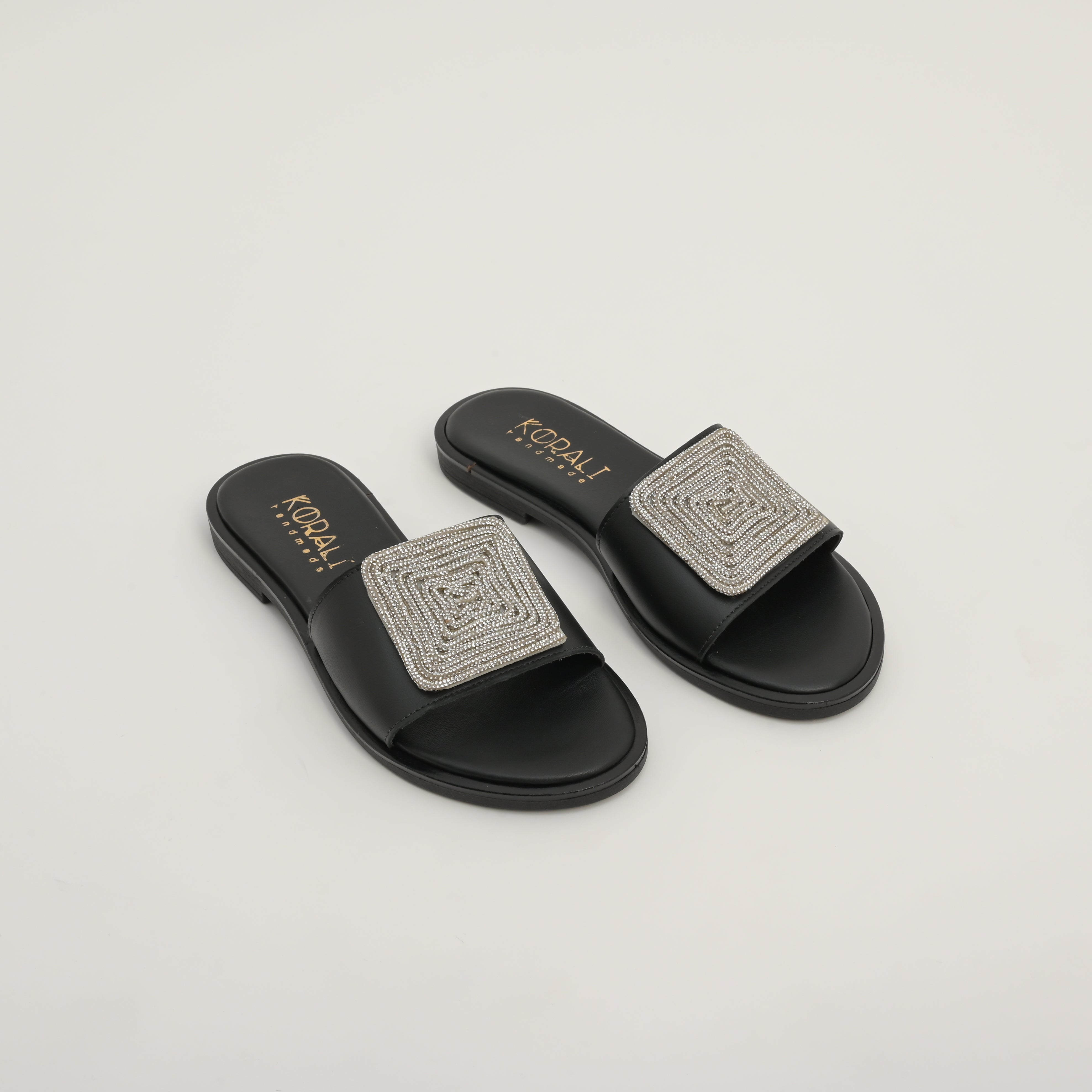 IRIDA Flat Sandals with Rhinestone Square Buckle