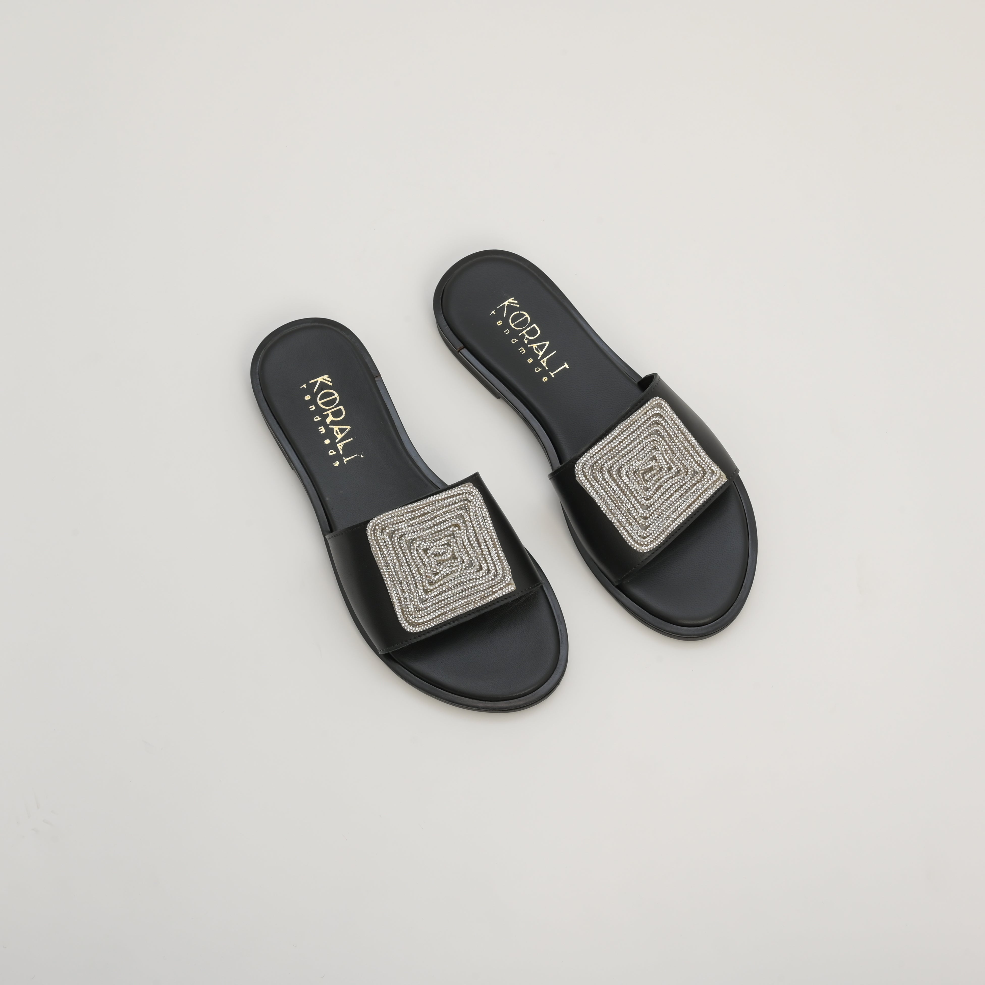 IRIDA Flat Sandals with Rhinestone Square Buckle